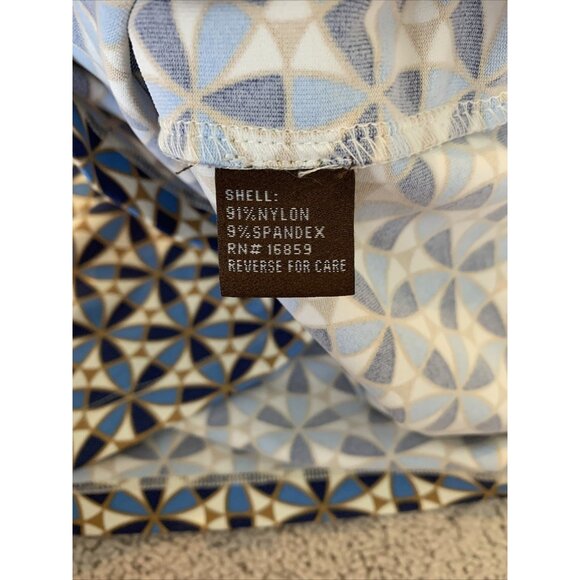 J. McLaughlin Top Size XS Blue Pinwheel Geometric Print Bell Sleeve Nylon Blend - Picture 9 of 11